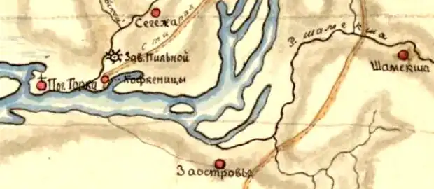 Деревня Шамокша на плане уезда 1818 года