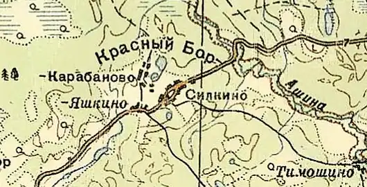 Деревня Тимошино на карте РККА 1940 года