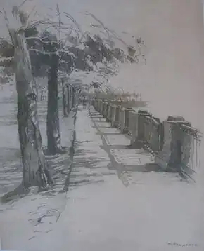 Фонтанка у Михайловского замка. 1910-е. Бумага, графитный карандаш. Ярославский художественный музей