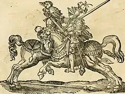 Приём турнирного боя. Ксилография Йоста Аммана из «Книги по искусству». 1599 г.