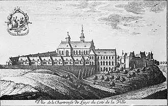 Вид на Льежскую Шартрёзу со стороны города в XVIII веке