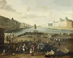 Вид на Сену со стороны Пон-Нёф и статуя Генриха IV. Ок. 1665.  Холст, масло. Музей Карнавале, Париж