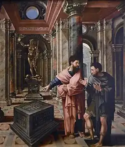 Святой Дени перед префектом Фессением. Дерево, масло. Бовери, Льеж