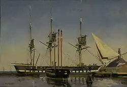 Fregatten "Niels Juel" ved hovedvagten på Nyholm (1857)