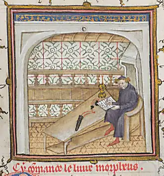Гильом де Машо за письмом (миниатюра XIV века)