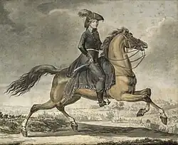 Генерал Жан-Батист Бернадот (1767—1844), верхом во время первой итальянской кампании. Бумага, акварель