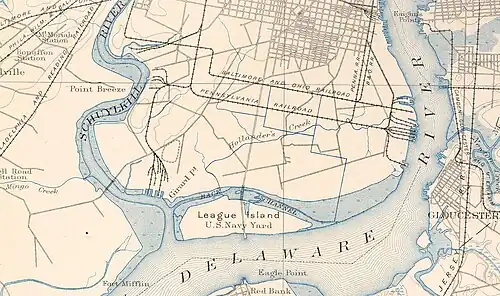 Остров Лиг на топографической карте Геологической службы США