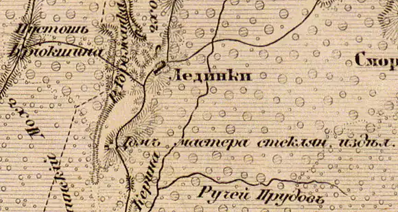 Деревня Лединки на карте 1863 года