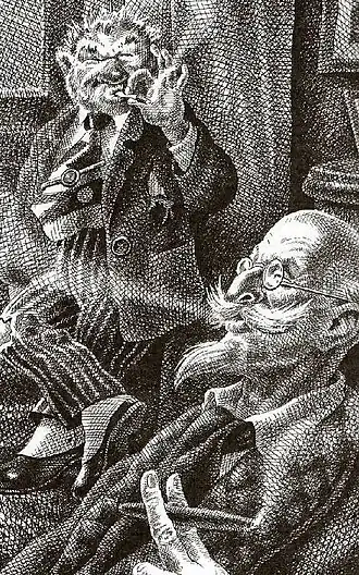 П. П. Шариков и профессор Ф. Ф. Преображенский.Графическая работа художника Сергея Лемехова