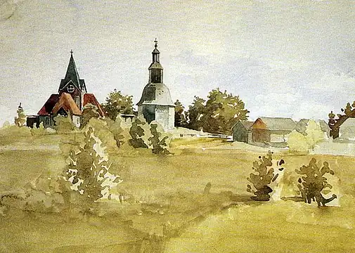 Лемболовская кирха. Акварель Элиэля Сааринена. 1895 год
