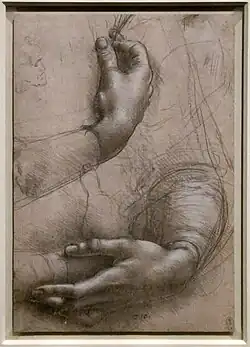 Леонардо да Винчи. Женские руки. Между 1474 и 1486. Бумага, серебряный штифт, белила. Королевская коллекция, Виндзор