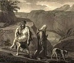 Картина на сюжет из повести Рене де Шатобриана «Атала, или Любовь двух дикарей в пустыне». Гравюра с оригинала Готеро. Гарвардский художественный музей.