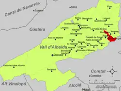 Расположение муниципалитета Айело-де-Ругат на карте провинции
