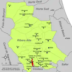Расположение муниципалитета Алькантара-де-Хукар на карте провинции