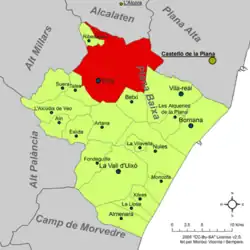 Расположение муниципалитета Онда на карте провинции