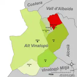 Расположение муниципалитета Бенехама на карте провинции
