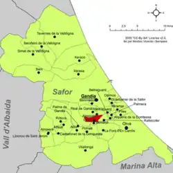 Расположение муниципалитета Беньярхо на карте провинции