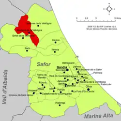 Расположение муниципалитета Бенифайро-де-ла-Вальдигна на карте провинции