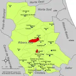 Расположение муниципалитета Бенимодо на карте провинции