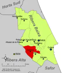 Расположение муниципалитета Корбера на карте провинции
