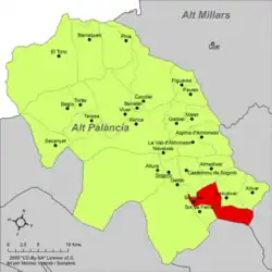Расположение муниципалитета Сонеха на карте провинции