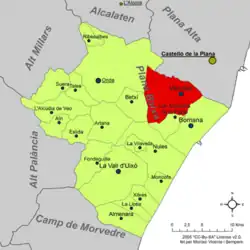 Расположение муниципалитета Вильярреаль на карте провинции