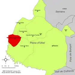 Расположение муниципалитета Вильяргордо-дель-Кабрьель на карте провинции