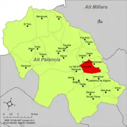 Расположение муниципалитета Валь-де-Альмонасид на карте провинции