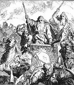 Харальд Боезуб в битве при Бравеллире.  Иллюстрация Л. Флёриха (XIX век)