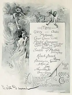 Оформление меню для «Lotos Club», NY.Март 1893