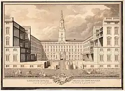 Дворец Кристиансборг. Главный фасад. 1747. Бумага, тушь, перо. Государственный музей искусств, Копенгаген