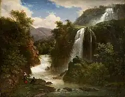 Путники, отдыхающие у подножия малого каскада в Тиволи. 1824. Бумага на холсте, масло. Частное собрание