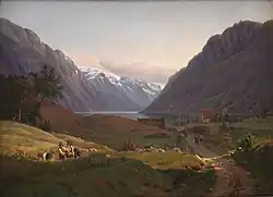 Вид на Одду на Сёр-фьорде в Хардангере, Норвегия. Утренний свет. 1836. Холст, масло. Государственный музей искусств, Копенгаген