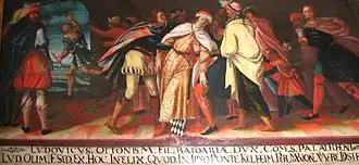 Убийство Людвига I на Кельгеймском мосту. Изображение в Шейернском монастыре.