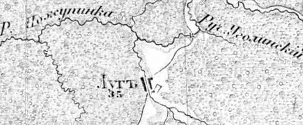 Деревня Луг на карте 1872 года
