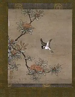 Синица и цветы граната