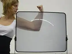 Линза Френеля для увеличения изображения на экране телевизора;  у данной линзы практически отсутствует дисторсия