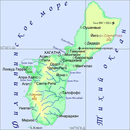 Физическая карта Гуама