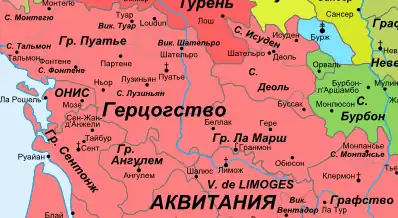 Графство Ла Марш на карте Аквитании.