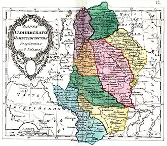 Слонимское наместничество на карте