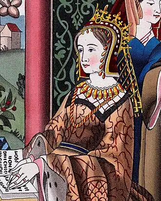 Маргарита Анжуйская, королева Англии. Фрагмент изображения с гобелена в зале Святой Марии, Ковентри, XV век