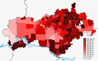 Доля марийцев по муниципальным образованиям (2010)