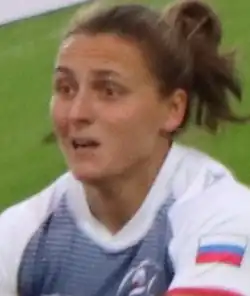 Марина Кукина в игре против Франции в Казани на этапе чемпионата Европы 2018 года