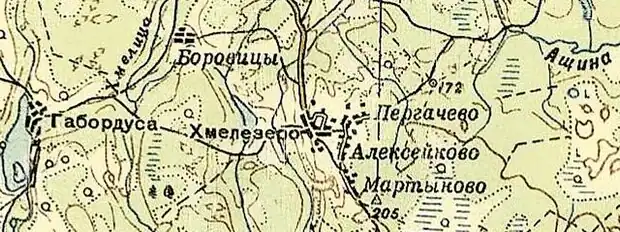 Деревня Пергачово на карте РККА 1940 года