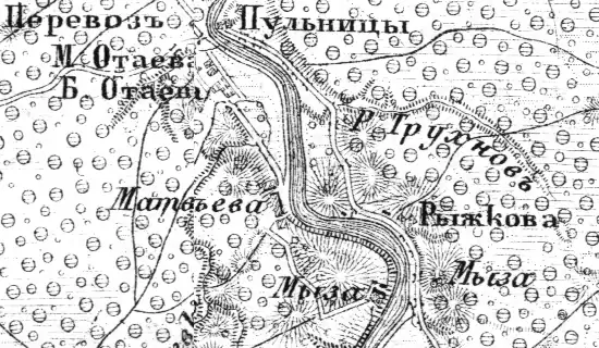 Деревня Пульницы на карте Ф. Ф. Шуберта 1855 года