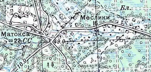 Деревня Матокса на карте 1939 года