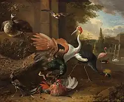 Павлин нападает на петуха. Ок. 1670. Холст, масло. Музей изобразительных искусств, Будапешт