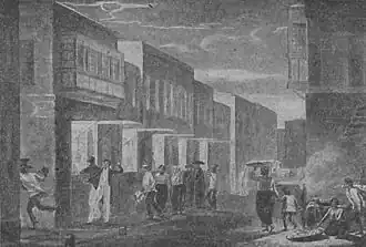 Индеец в Маниле сорвал с Тихонова подле лавки шляпу и убежал (1818) — единственный известный портрет Тихонова (стоит с поднятой рукой)