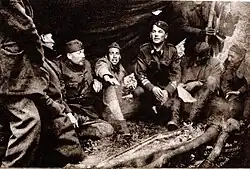 Милан Станивукович с членами штаба 12-й Славонской дивизии во время немецкого наступления в мае 1944 года, Равна-Гора, Славония