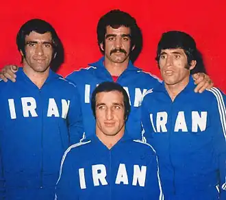 Мохсен Фарахваши, Мохаммед Реза Наваи, Эбрахим Джавади (справа) и Мансур Барзегар, 1973 год